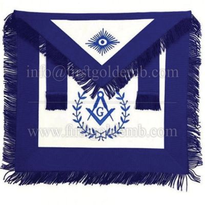 Masonic Blue Lodge Master Mason Apron Machine Embroidery with Fringe Blue