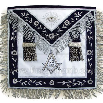 Masonic Master Mason Silver Bullion Hand Embroidered Apron Metal Tassels