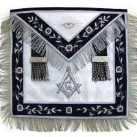 Masonic Master Mason Silver Bullion Hand Embroidered Apron Metal Tassels