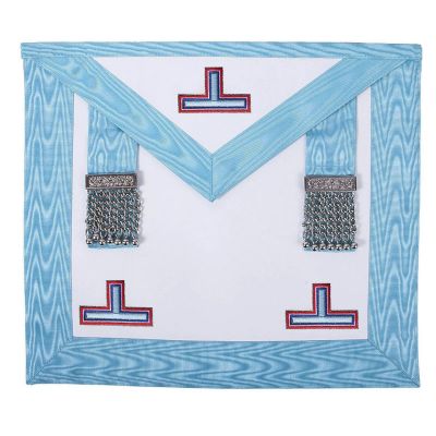 WORSHIPFUL MASTER EMULATION RITE ENGLISH REGULATION APRON - TURQUOISE MOIRE WITH SILVER TRIPLE TAUS